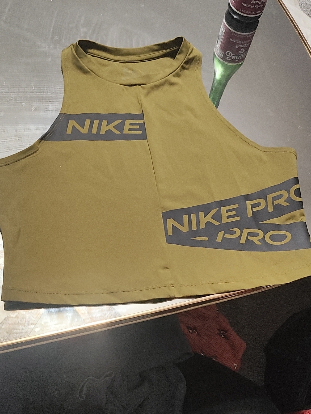 Nike Olive Green Cropped Sports Tank with Black Logos